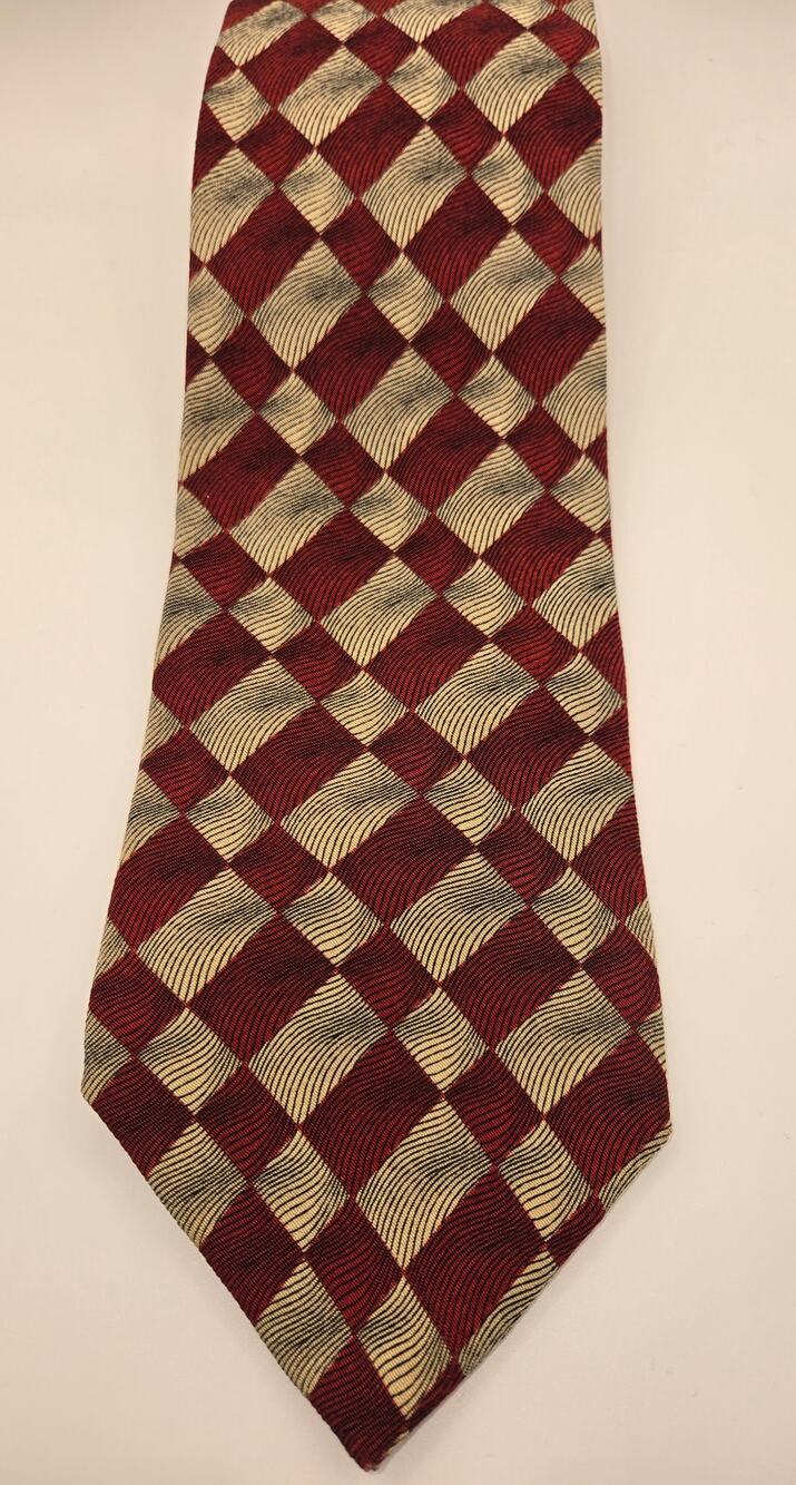 BOSS Hugo Boss Red and Cream Geometric Necktie
